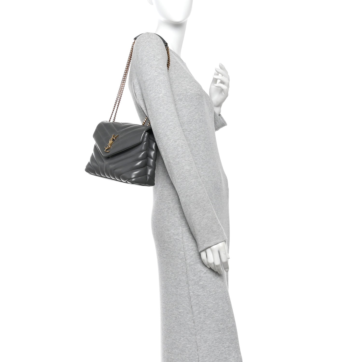 Saint Laurent Calfskin Y Quilted Monogram Small Loulou Chain Satchel Storm 2 of 10