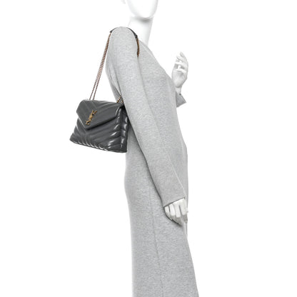 Saint Laurent Calfskin Y Quilted Monogram Small Loulou Chain Satchel Storm 2 of 10