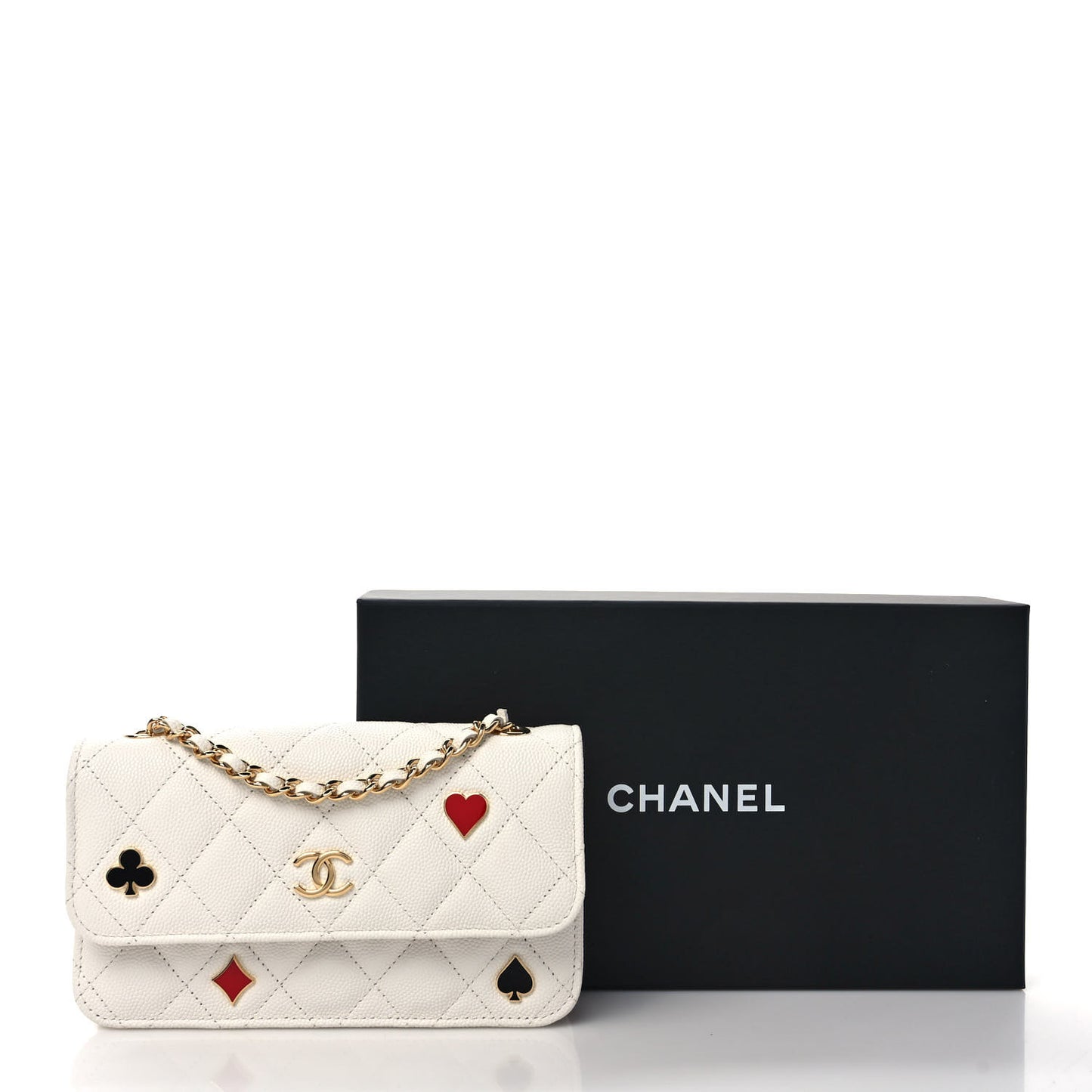 Caviar Quilted Enamel Coco Casino Flap Phone Holder With Chain White