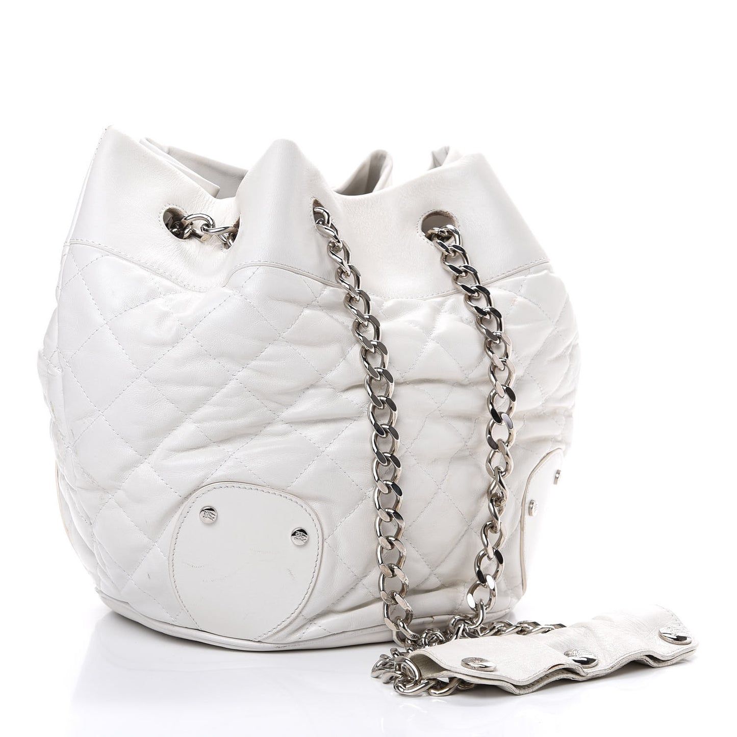 Calfskin Quilted Bucket Shoulder Bag White
