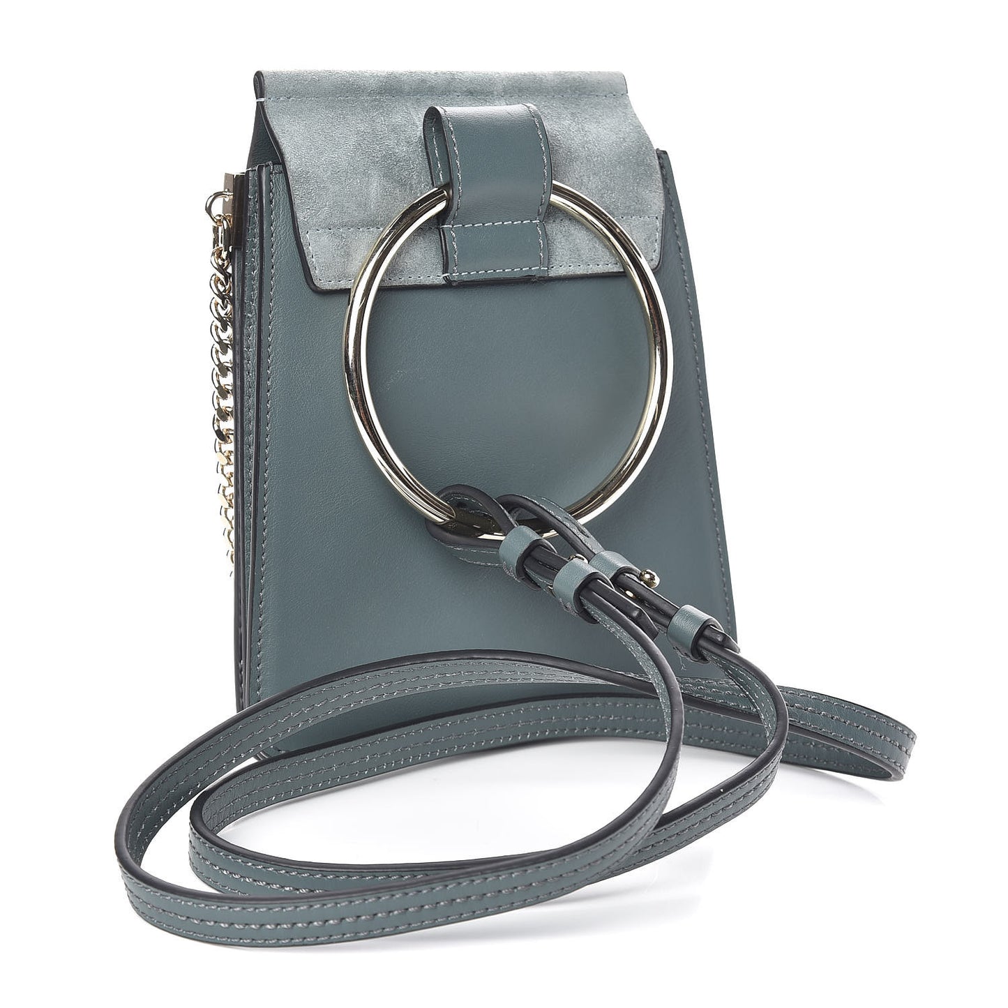 Suede Calfskin Mini Faye Bracelet Bag Cloudy Blue
