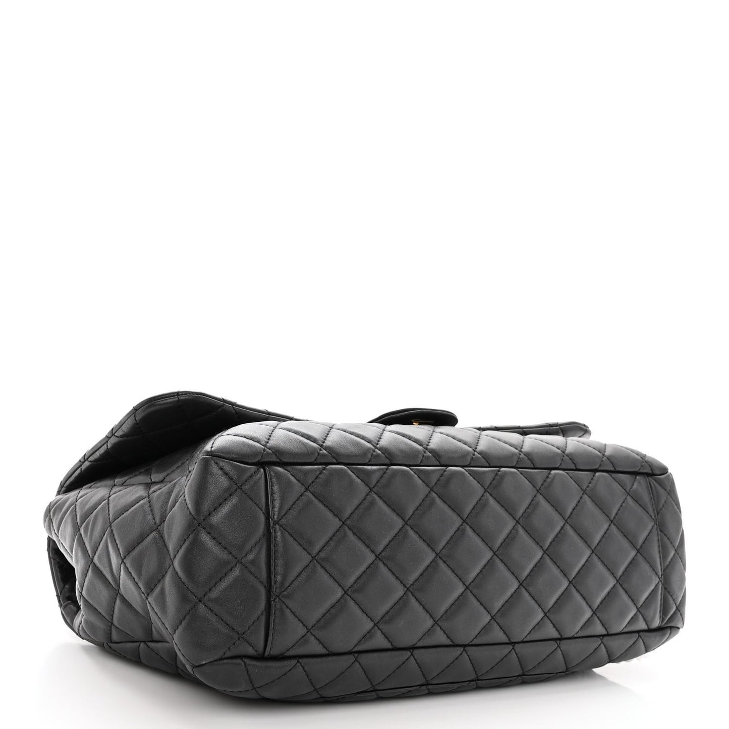 Metallized Calfskin Quilted Small XXL Travel Flap Bag Black