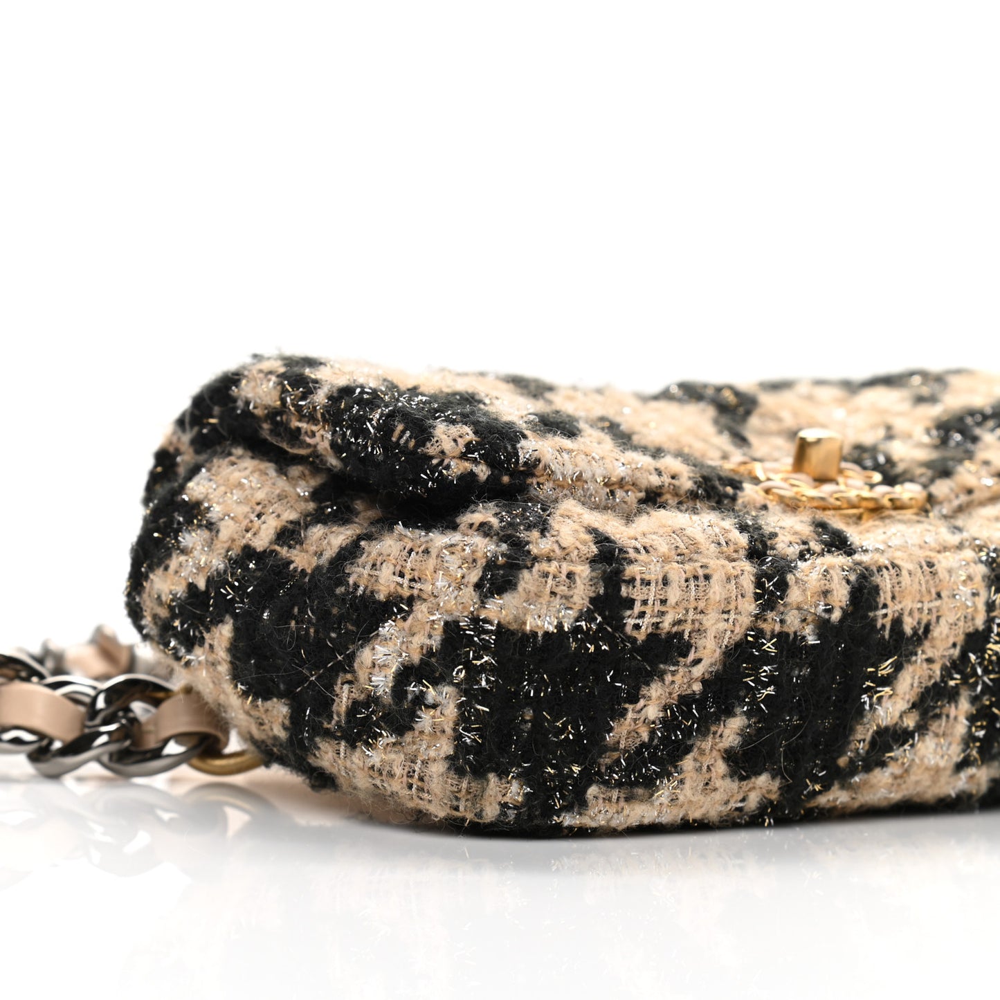 Tweed Quilted Chanel 19 Waist Bag Beige Black