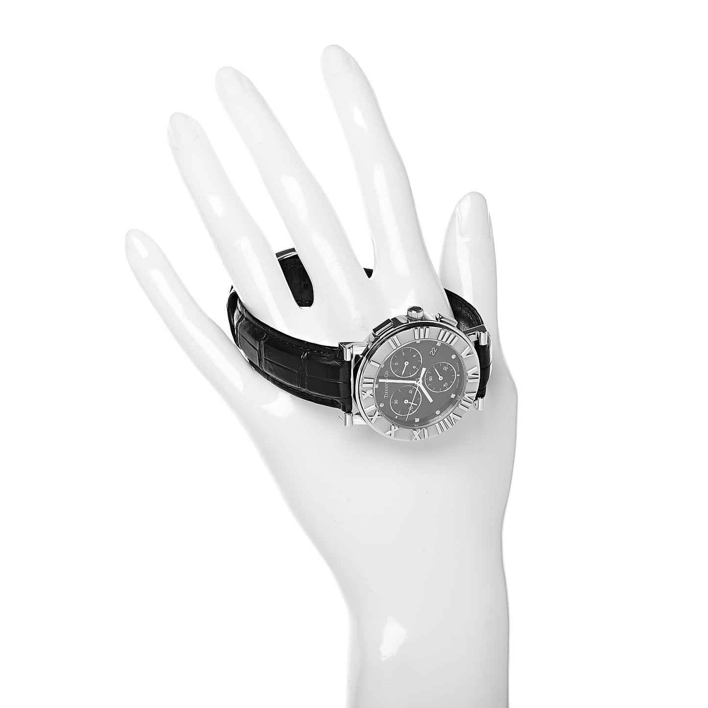 Stainless Steel Alligator Diamond 35mm Atlas Chronograph Quartz Watch Black