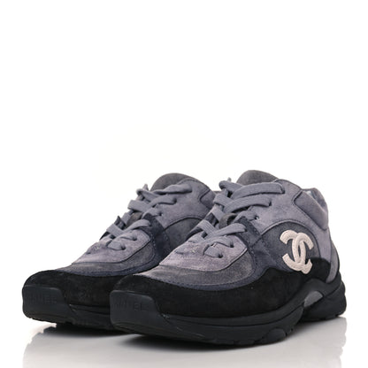 Chanel Suede Calfskin CC Sneakers 36.5 Black Grey 3 of 7