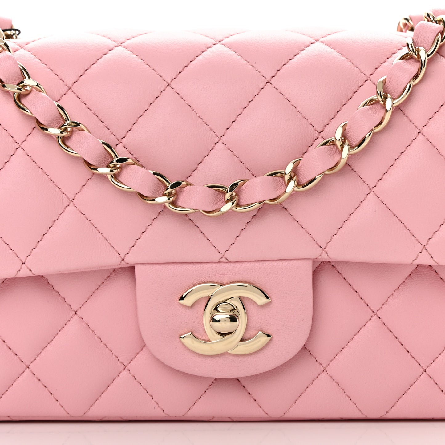 Lambskin Quilted Mini Rectangular Flap Pink