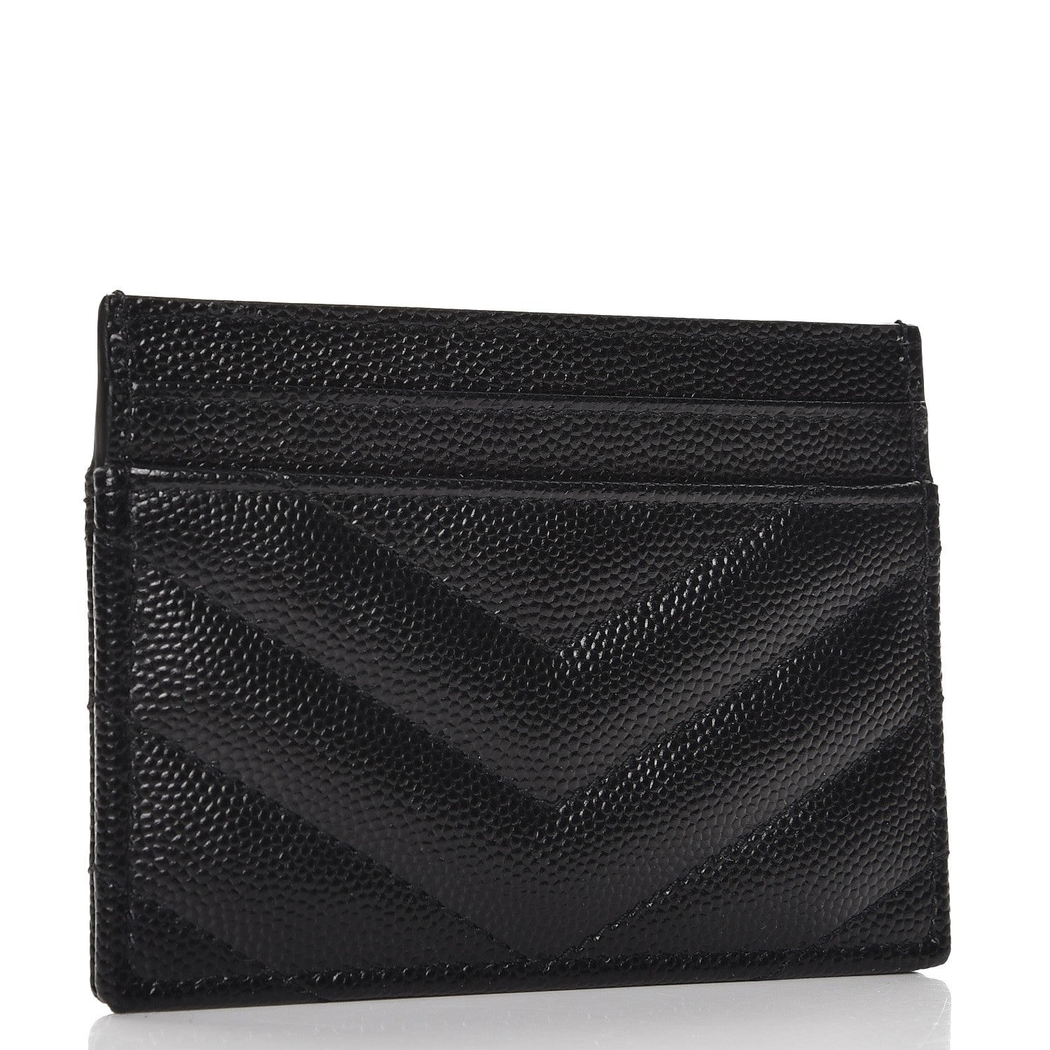 Saint Laurent Grain De Poudre Matelasse Chevron Monogram Credit Card Case Black 3 of 7