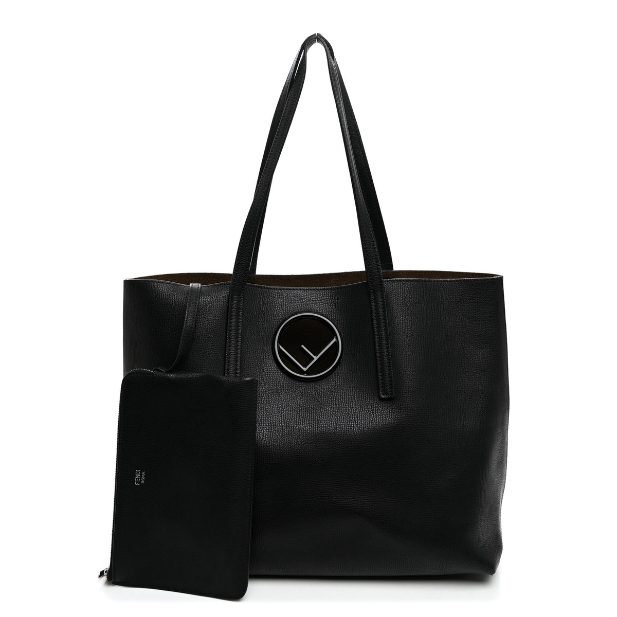 Fendi Vitello Vienna Enamel F is Fendi Shopping Tote Black Taupe 3 of 11