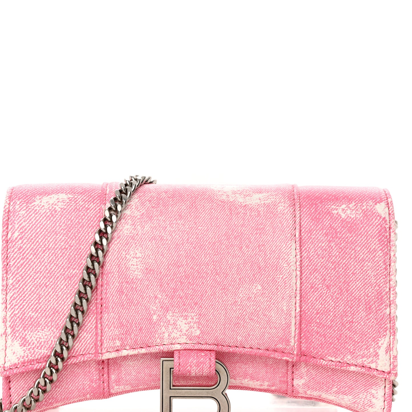 Nappa Denim Printed Hourglass Chain Bag Denim Pink