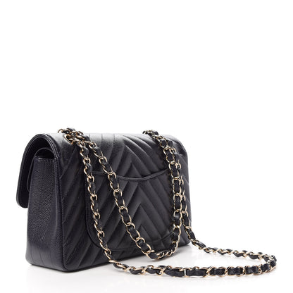 Chanel Caviar Chevron Quilted Small Double Flap Navy Blue 3 of 10