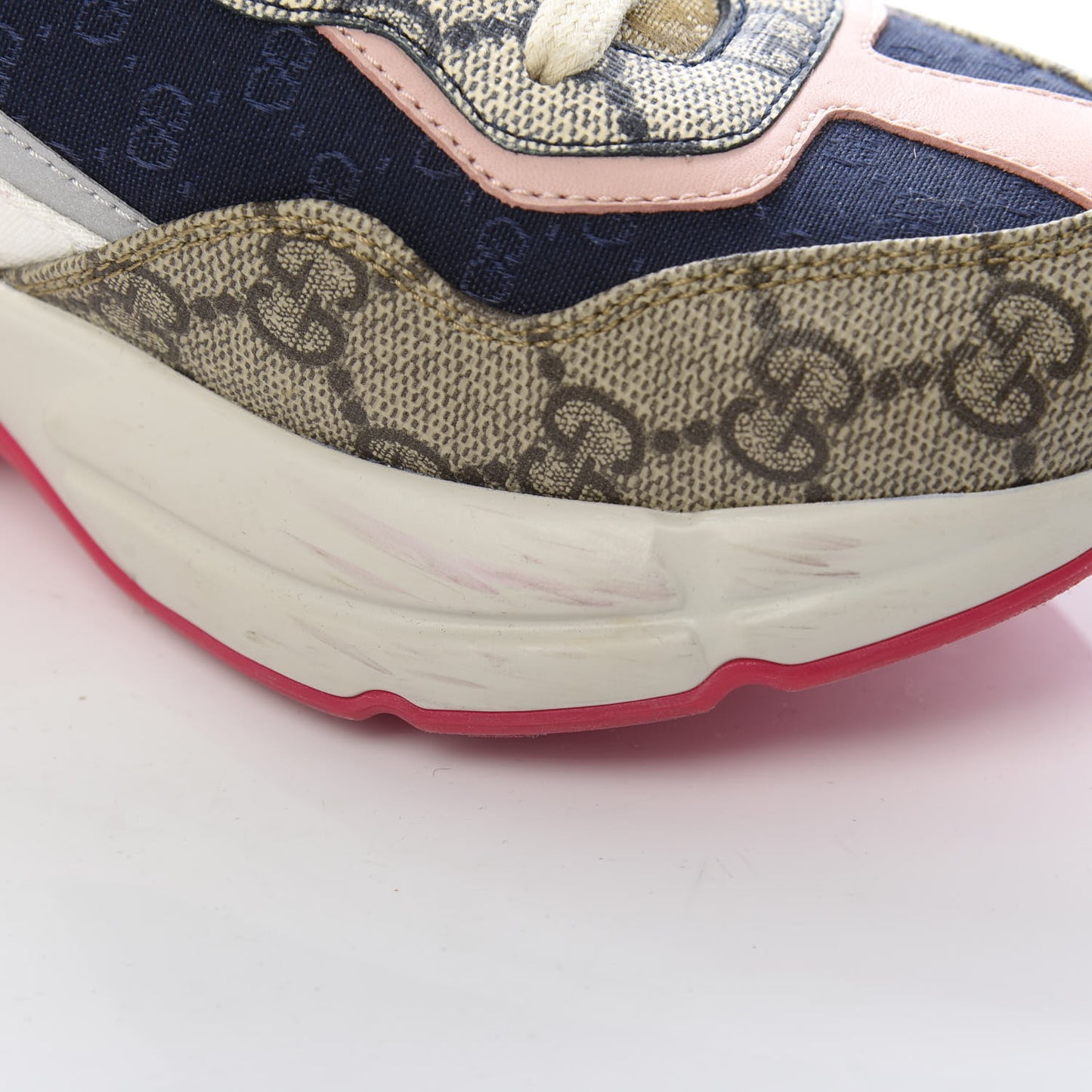 GG Supreme Monogram Mix Monogram Womens Rhyton Sneakers 35 London Blue Beige Pale Pink