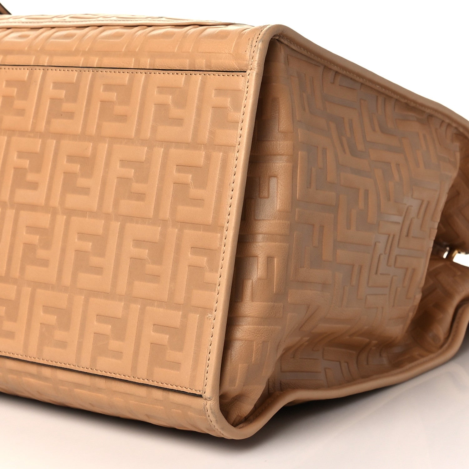Fendi Vitello Cristallo Nature Wicker FF 1974 Embossed Large Runaway Shopper Tote Makeup 10 of 10