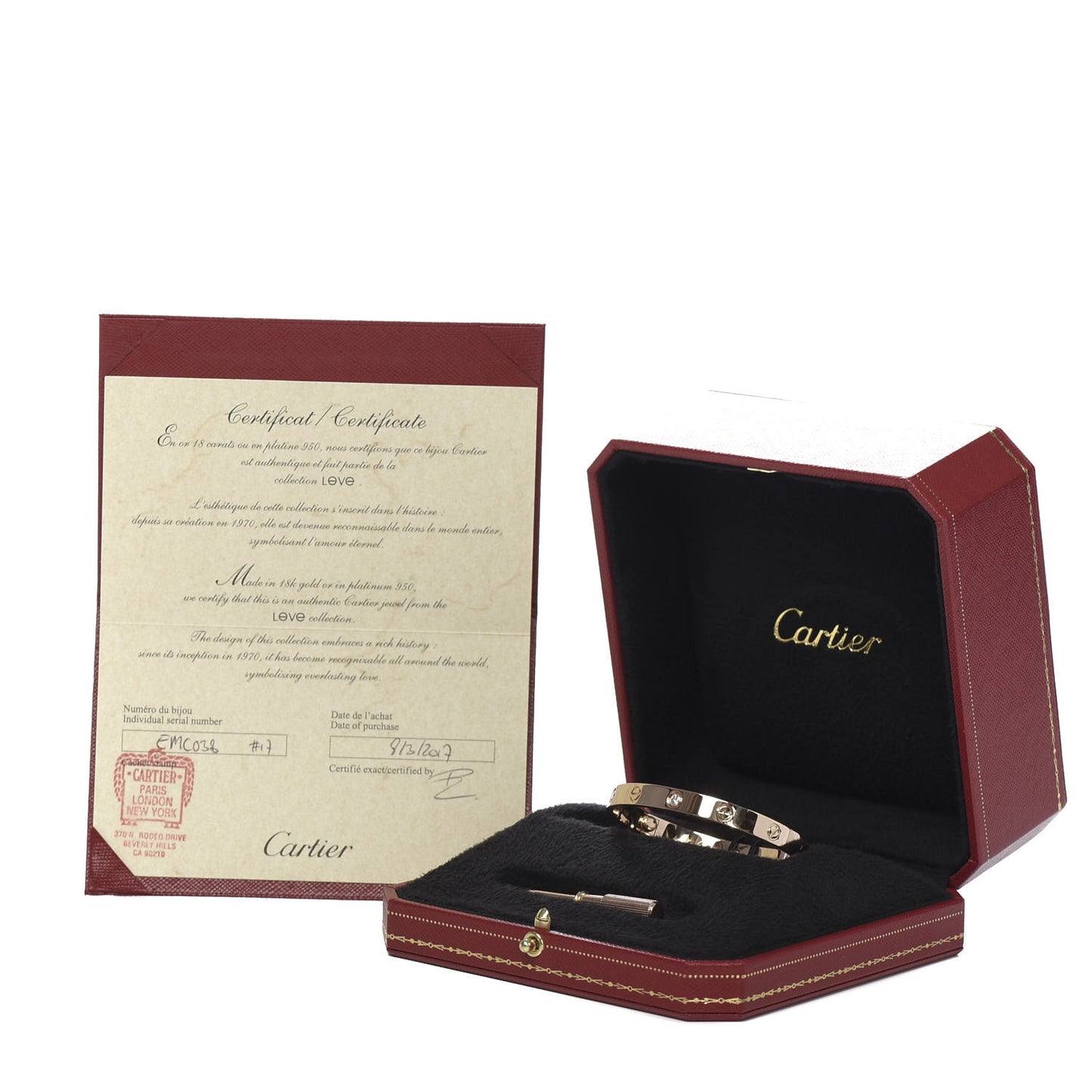 18K Pink Gold 4 Diamond LOVE Bracelet 17