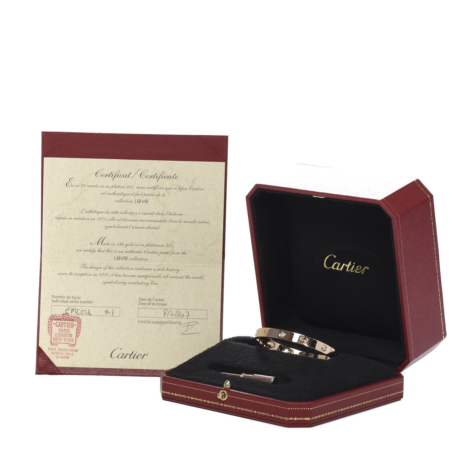 Cartier 18K Pink Gold 4 Diamond LOVE Bracelet 17 7 of 7