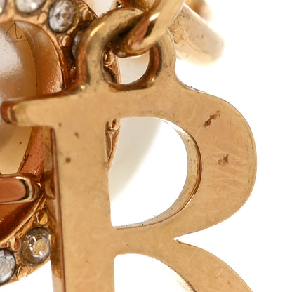 Christian Dior Pearl Crystal Tribal Logo Charms Earrings Gold 7 of 7