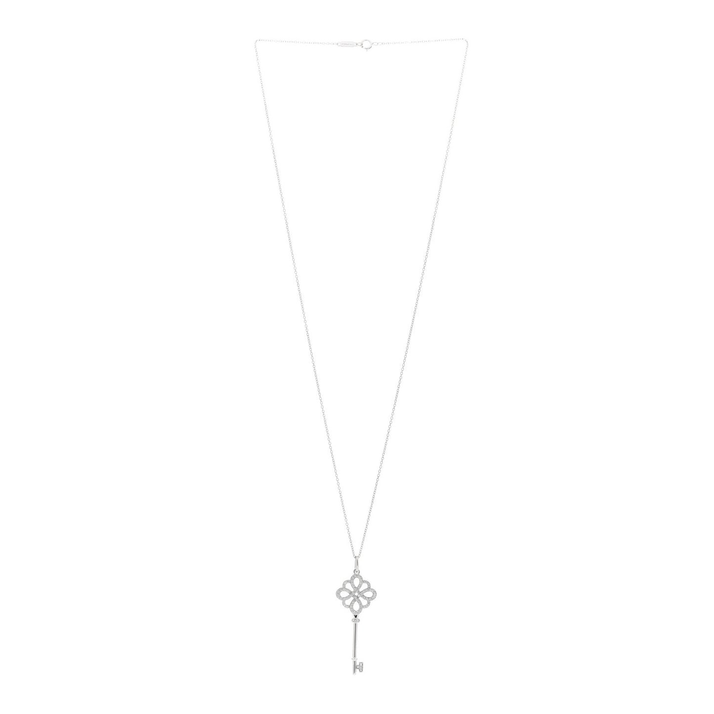 18K White Gold Diamond Knot Key Pendant Necklace