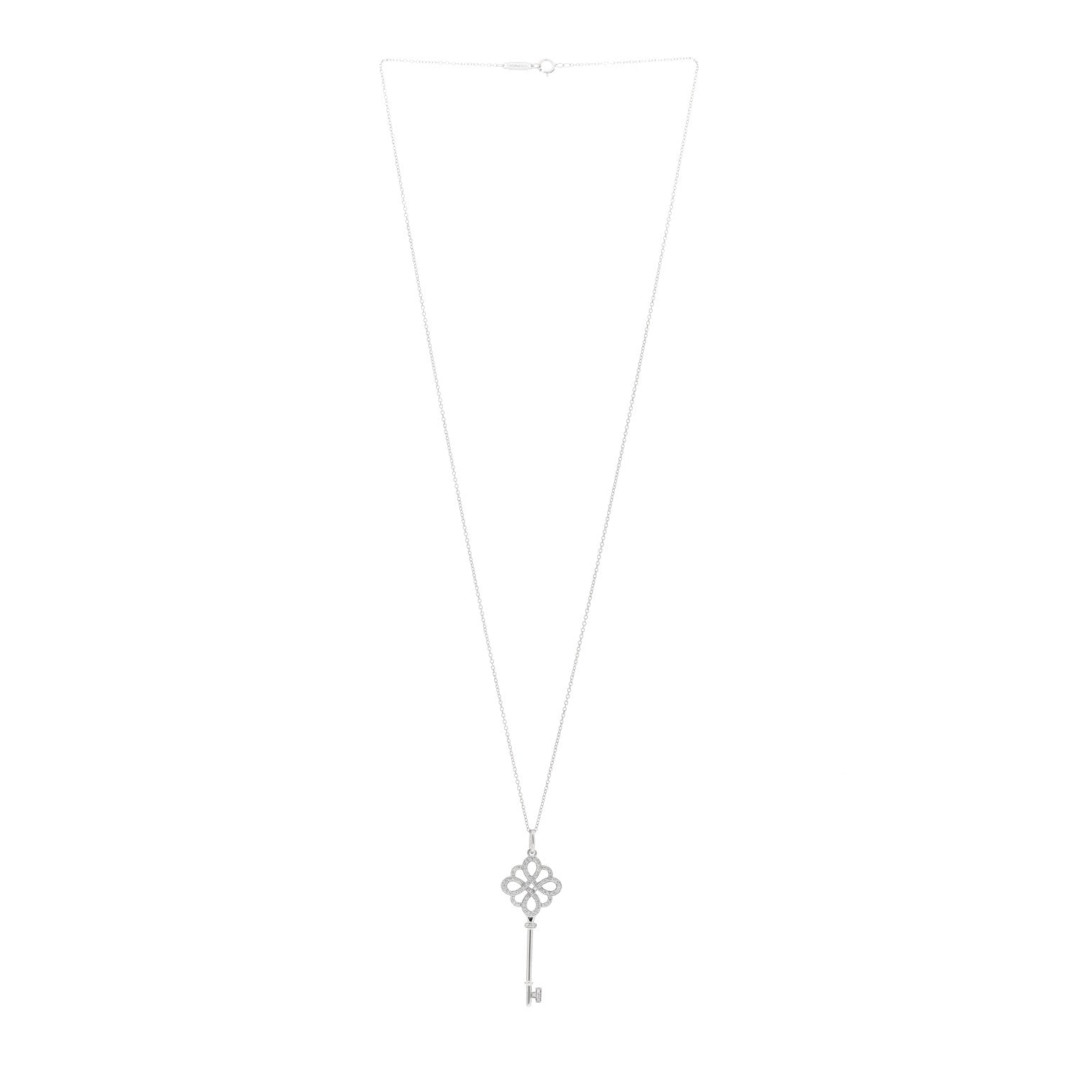 Tiffany 18K White Gold Diamond Knot Key Pendant Necklace 3 of 4