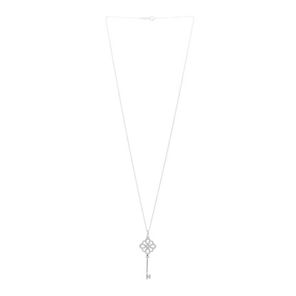 Tiffany 18K White Gold Diamond Knot Key Pendant Necklace 3 of 4