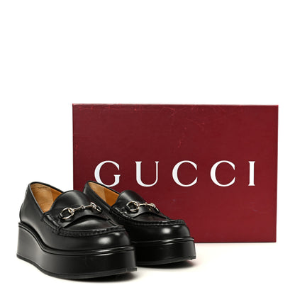 Gucci Kama Calfskin Horsebit Womens Wedge Platform Loafers 37.5 Black 11 of 11