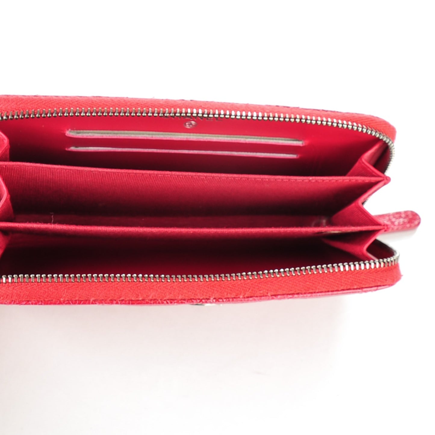 Patent Calfskin Quilted Zip Around Phone Holder Dark Pink