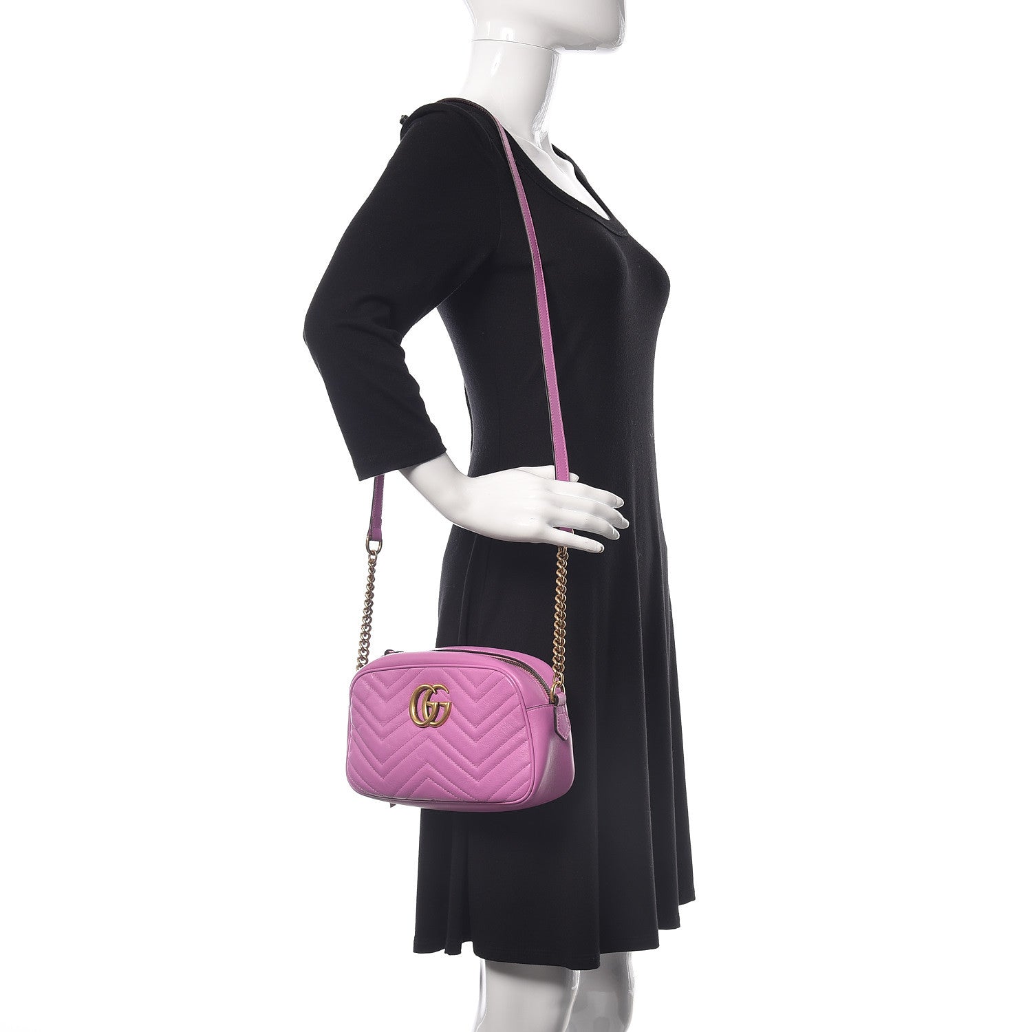 Gucci Calfskin Matelasse Small GG Marmont Chain Shoulder Bag Candy Mousse 2 of 11