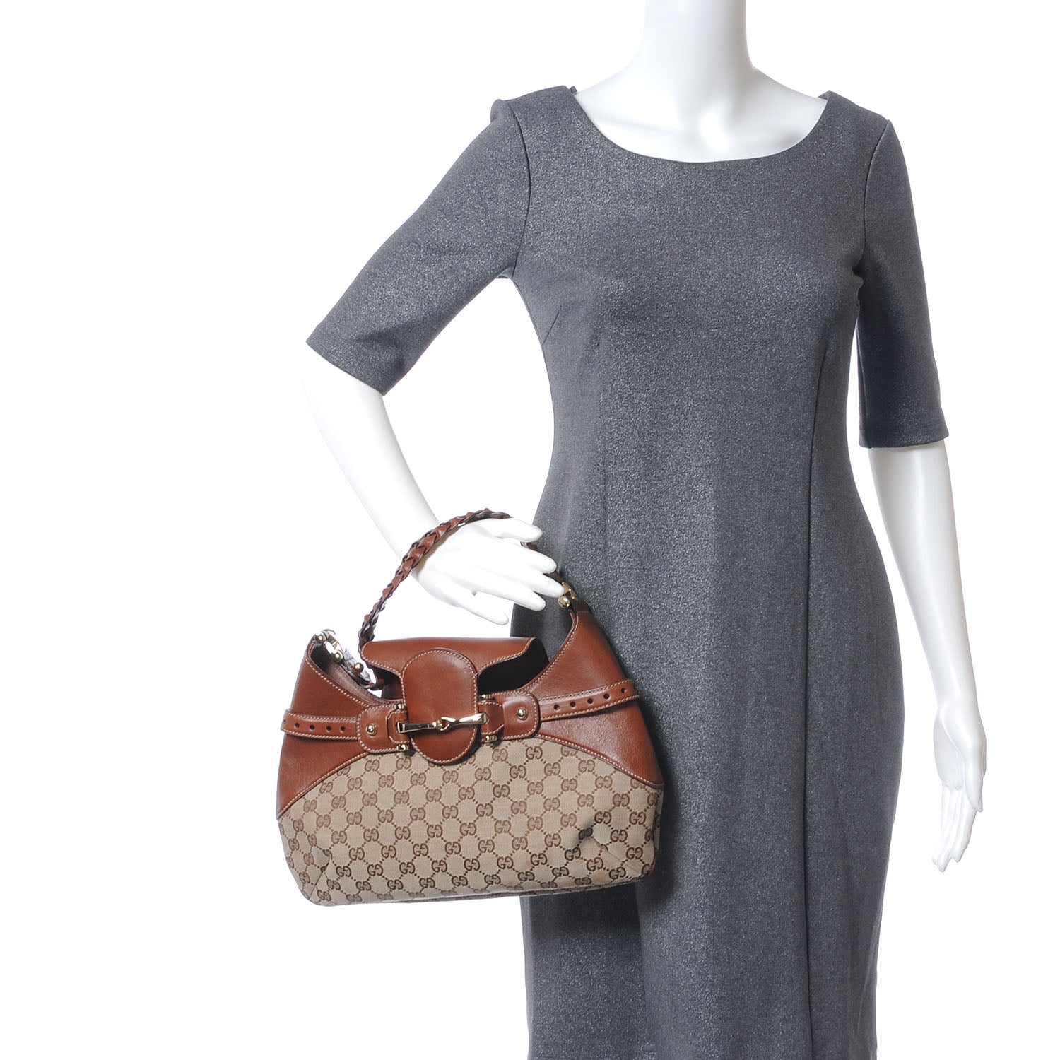 Gucci Monogram Medium Horsebit Hobo Brown 2 of 7