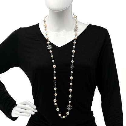 Chanel Graduated Pearl Crystal CC Long Necklace Silver 2 of 7