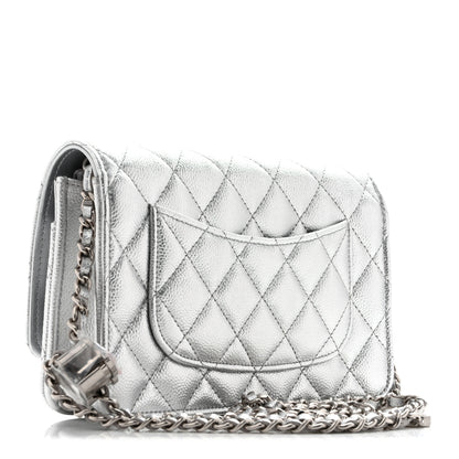 Chanel Metallic Caviar Quilted Wallet On Chain WOC Silver 3 of 13