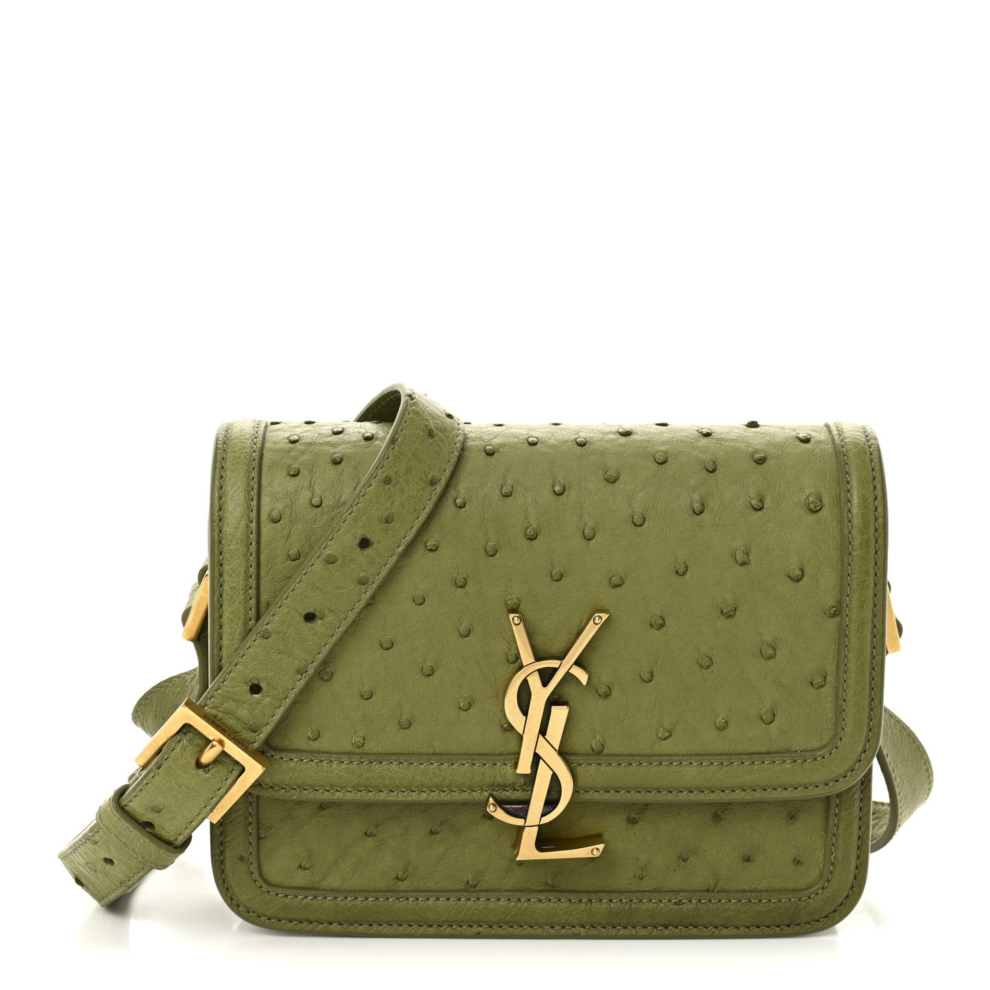 Ostrich Small Solferino Satchel Vert Olive