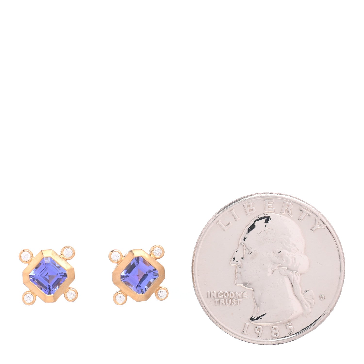 David Yurman 18K Yellow Gold Diamond Tanzanite Novella Stud Earrings 2 of 4