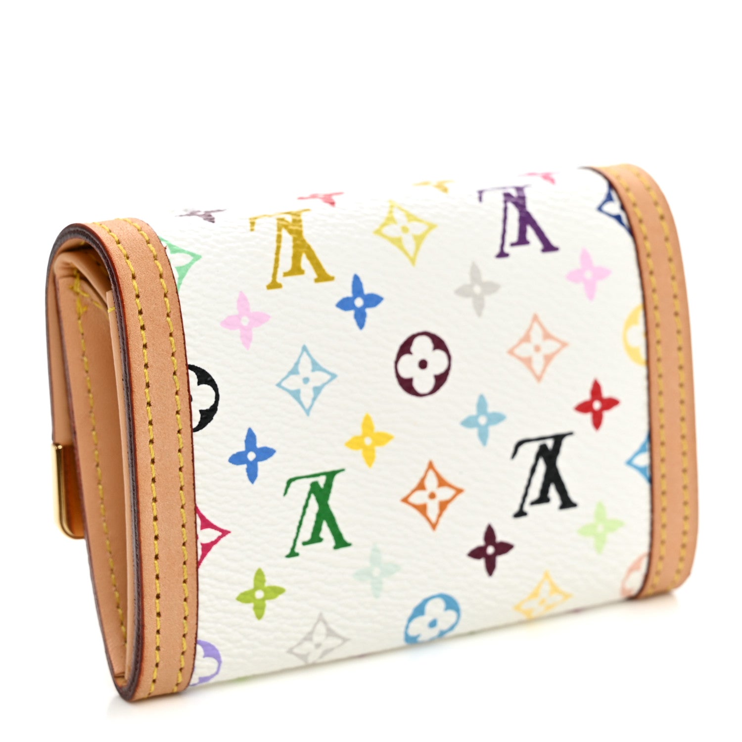 Louis Vuitton Monogram Multicolor Porte-Monnaie Plat Coin Purse White 3 of 6