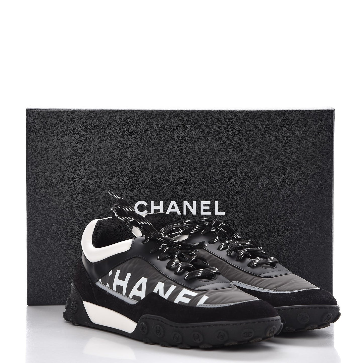 Nylon Calfskin Suede CC Sneakers 40 Grey Black White