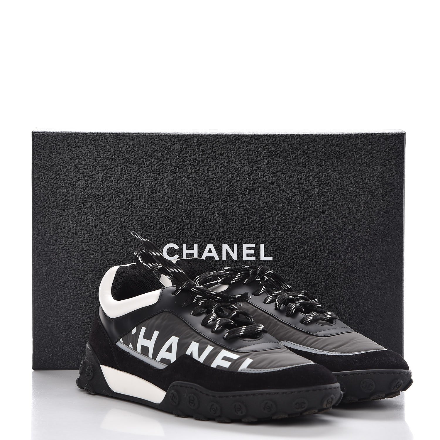 Chanel Nylon Calfskin Suede CC Sneakers 40 Grey Black White 11 of 24