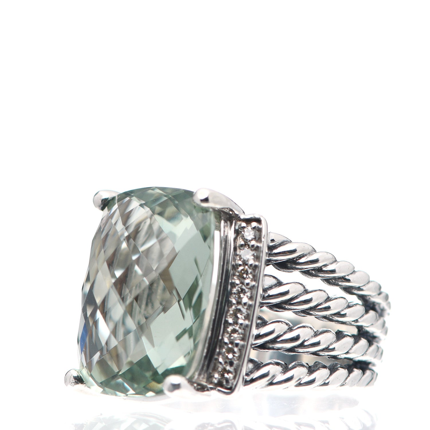 David Yurman Sterling Silver Diamond Prasiolite 16mm Wheaton Ring 52 6 3 of 5