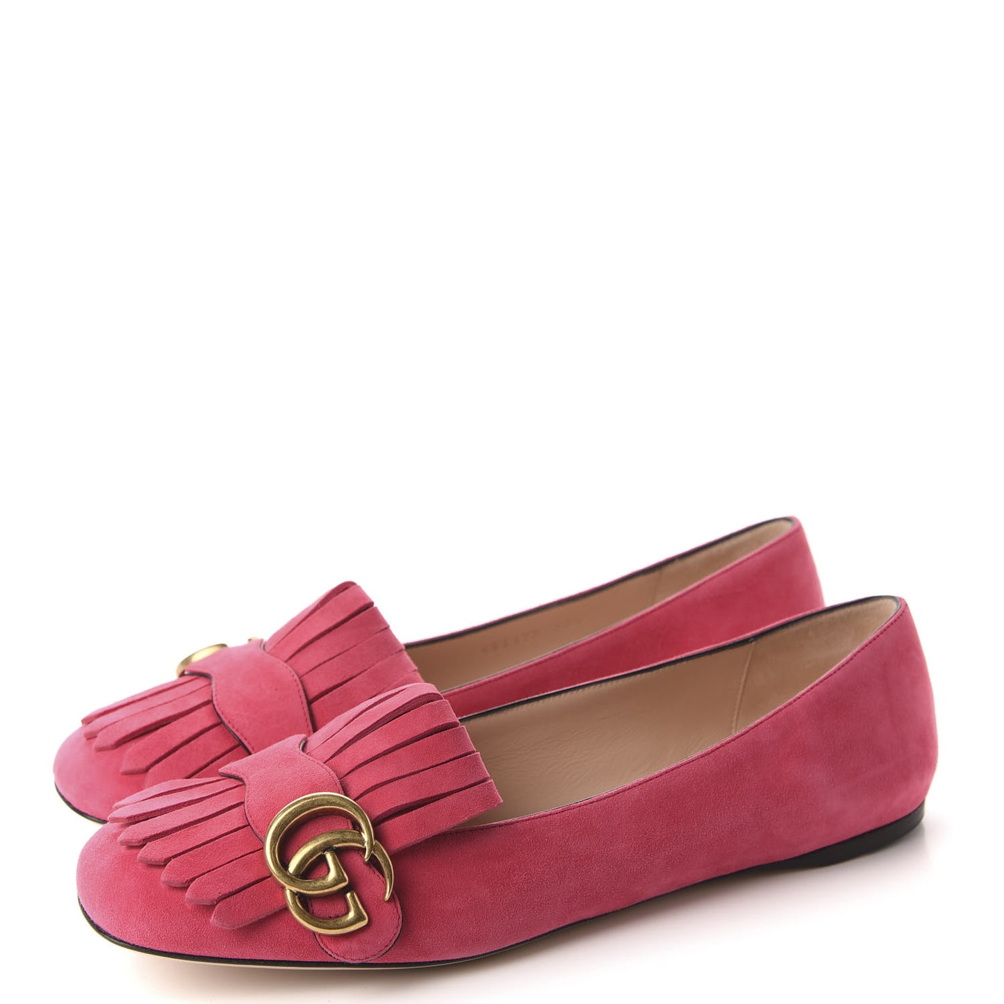 Kid Scamosciato GG Marmont Fringe Flats 39.5 Hot Pink