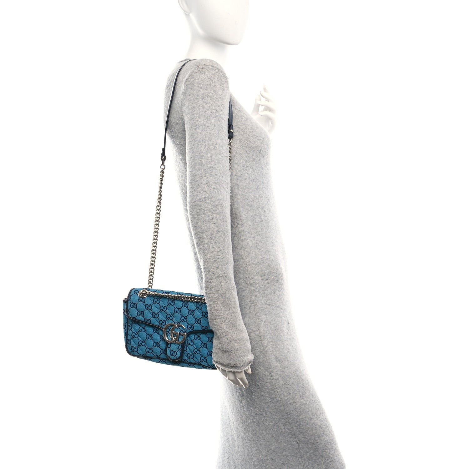Gucci Monogram Multicolor Matelasse Diagonal Small GG Marmont Shoulder Bag Light Blue 2 of 11