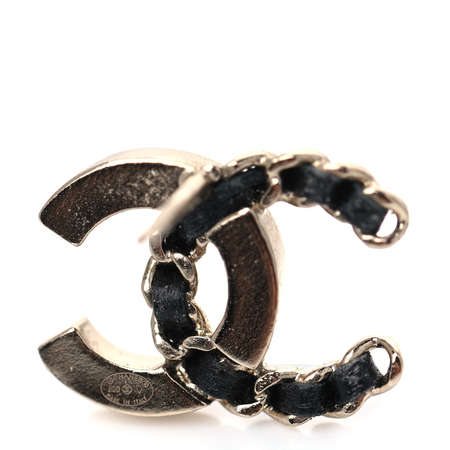 Crystal Baguette Lambskin Chain CC Vintage Allure Stud Earrings Black Gold