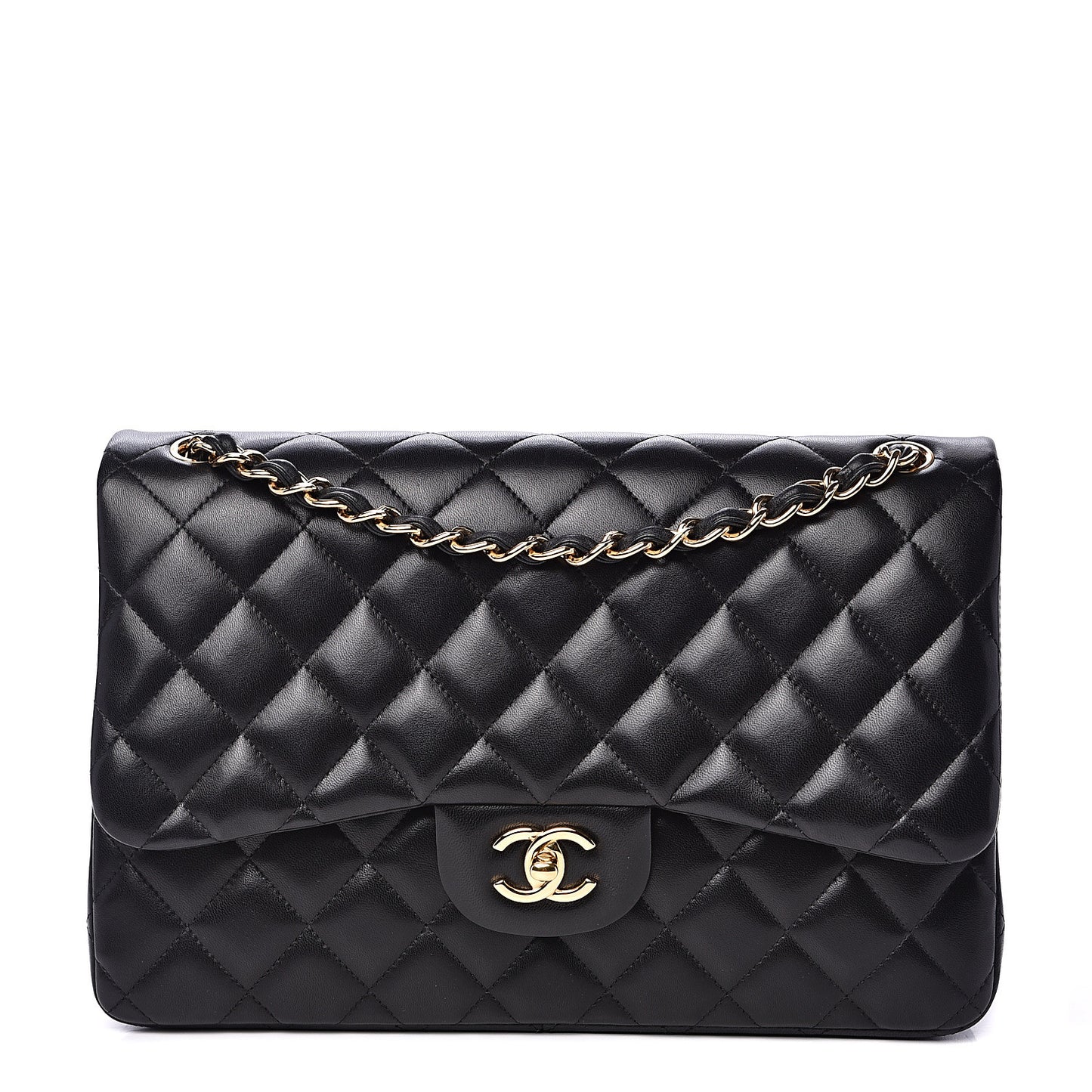 Lambskin Quilted Jumbo Double Flap Black