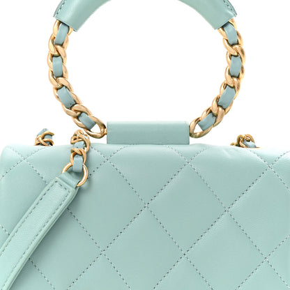 Chanel Lambskin Quilted Small Circular Handle Bag Blue 15 of 27