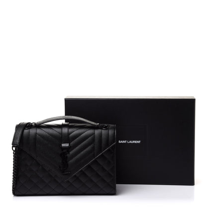 Saint Laurent Grain De Poudre Textured Mixed Matelasse Triquilt Medium Monogram Satchel Black 12 of 12