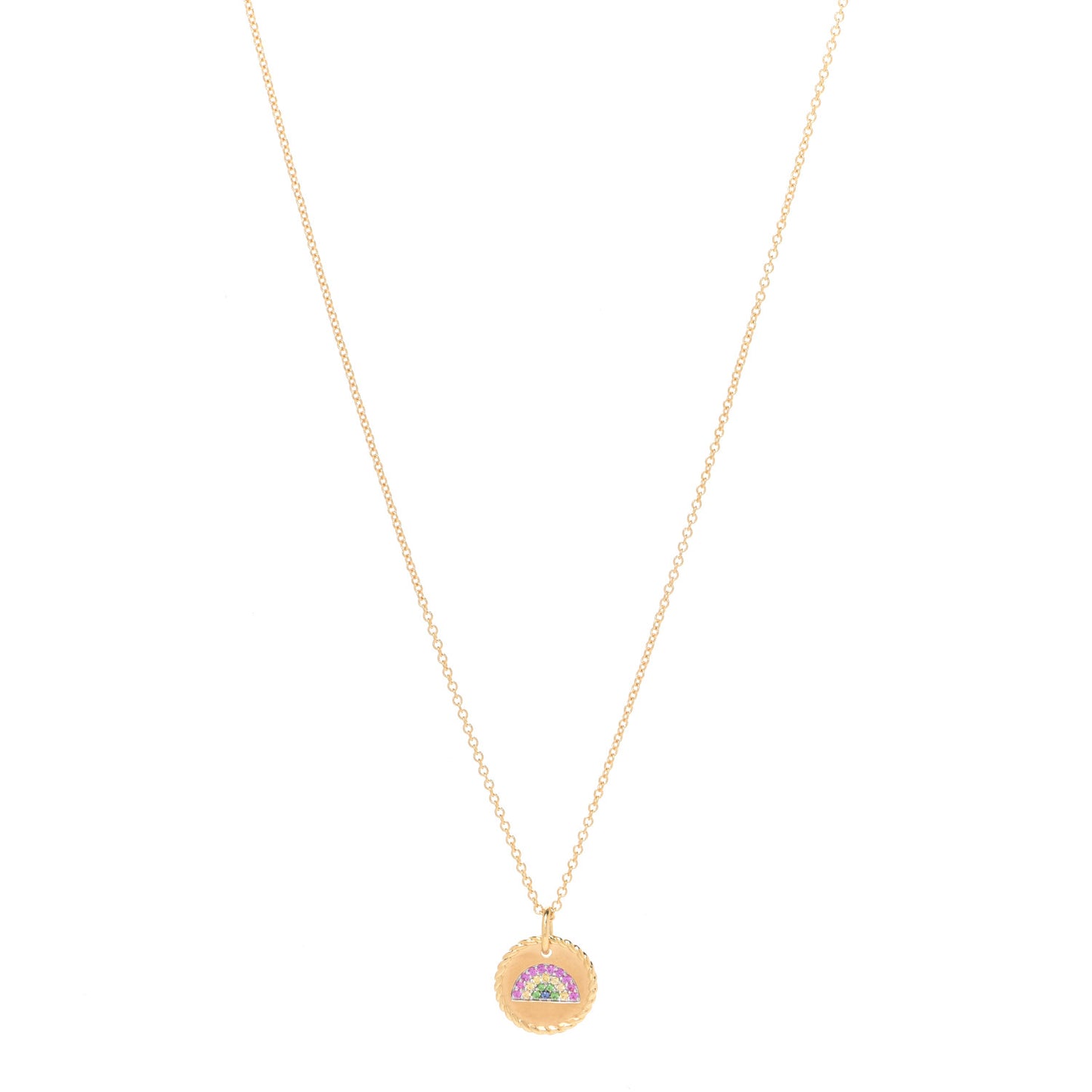 18K Yellow Gold Pink Yellow Blue Sapphire Tsavorite Collectibles Rainbow Pendant Necklace