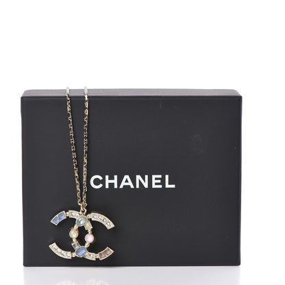 Chanel Crystal CC Pendant Necklace Gold Multicolor 5 of 5