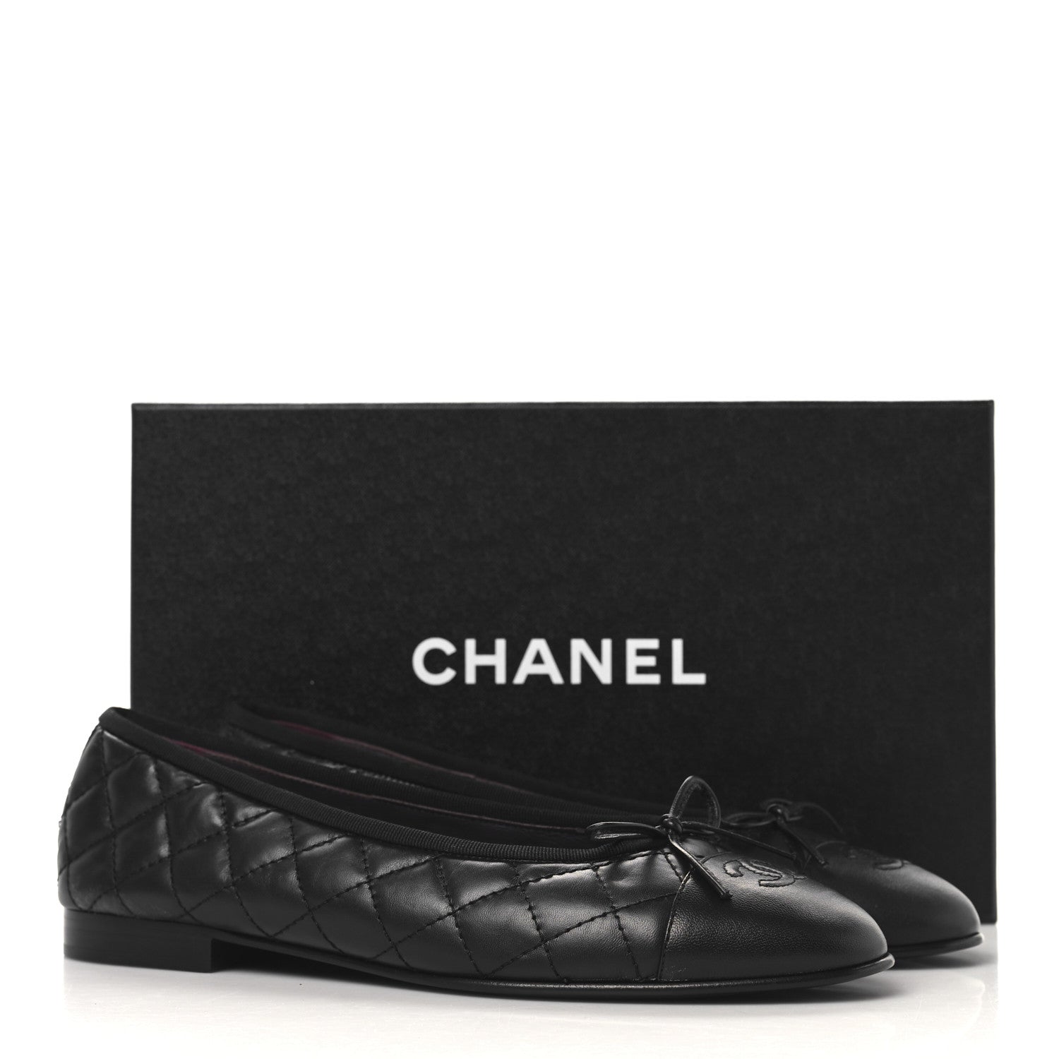 Chanel Aged Calfskin Quilted CC Cap Toe Ballerina Flats 39 Black 10 of 10