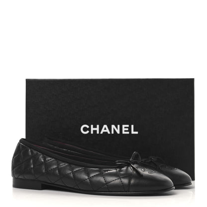 Chanel Aged Calfskin Quilted CC Cap Toe Ballerina Flats 39 Black 10 of 10