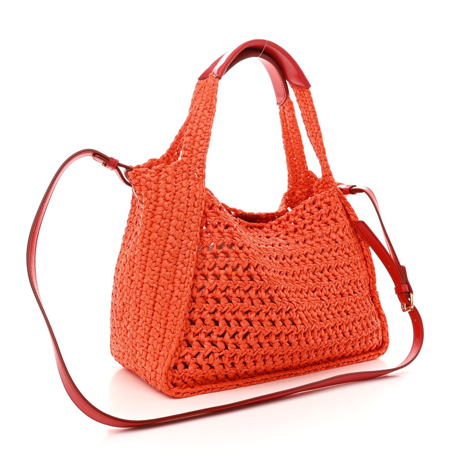 Braided Raffia Eco Alter Napa Perforated Logo Crossbody Bag Brick