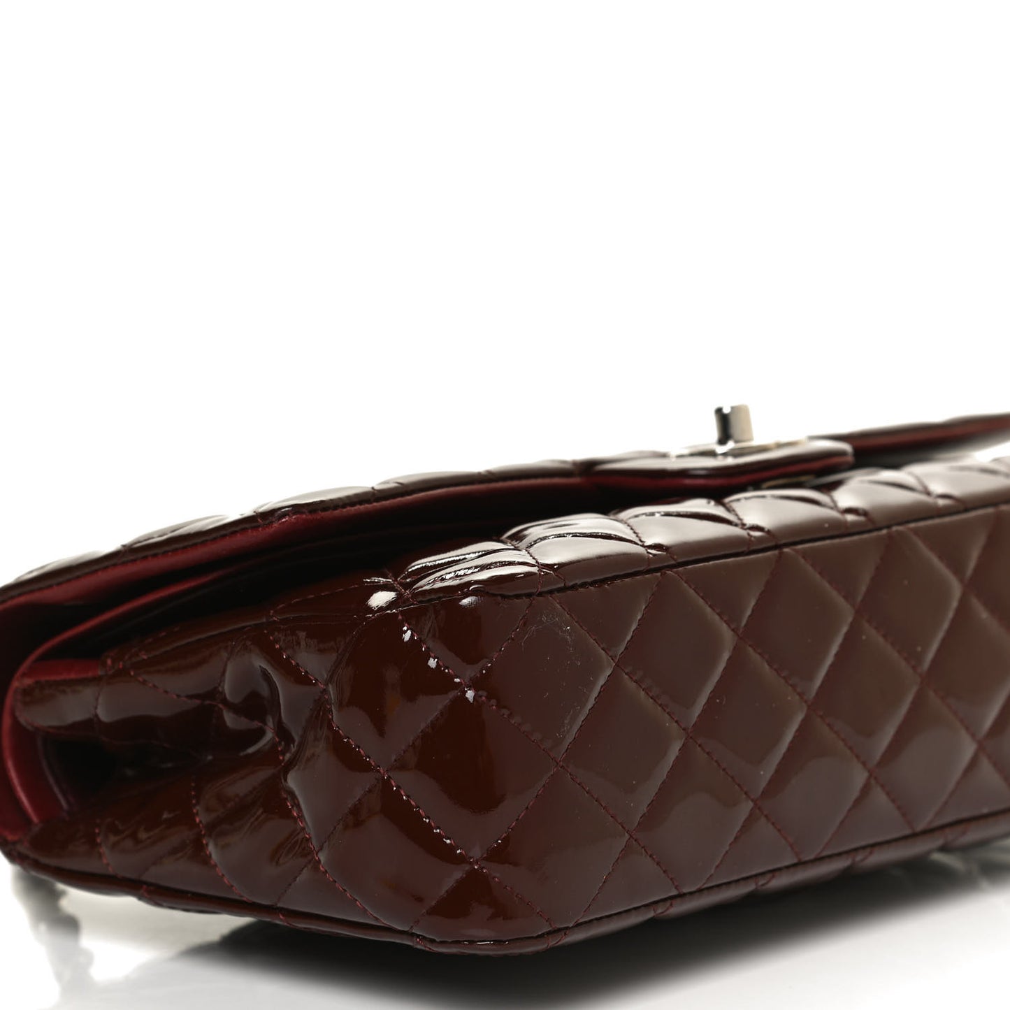 Patent Calfskin Quilted Medium Double Flap Dark Red