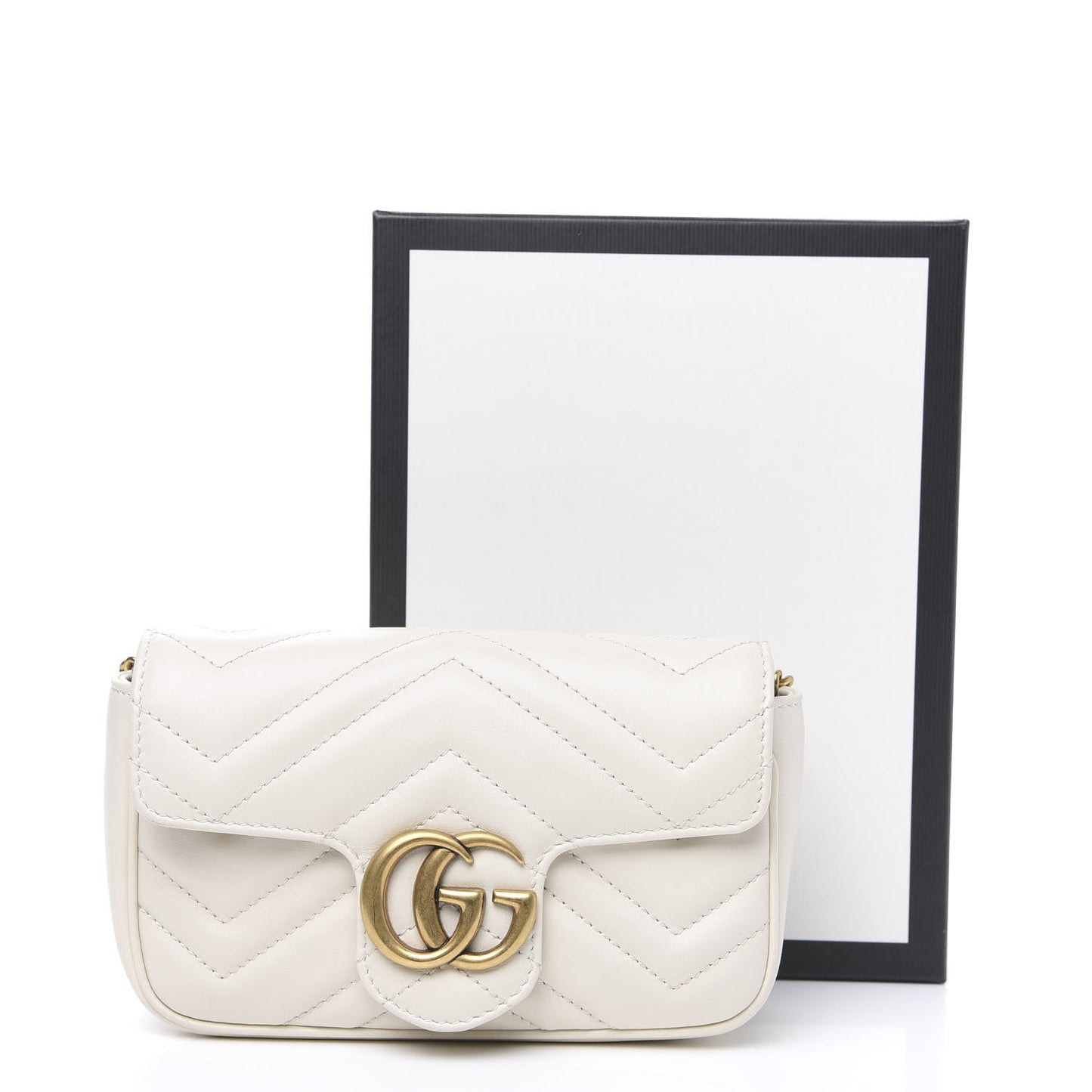Calfskin Matelasse Super Mini GG Marmont Shoulder Bag White