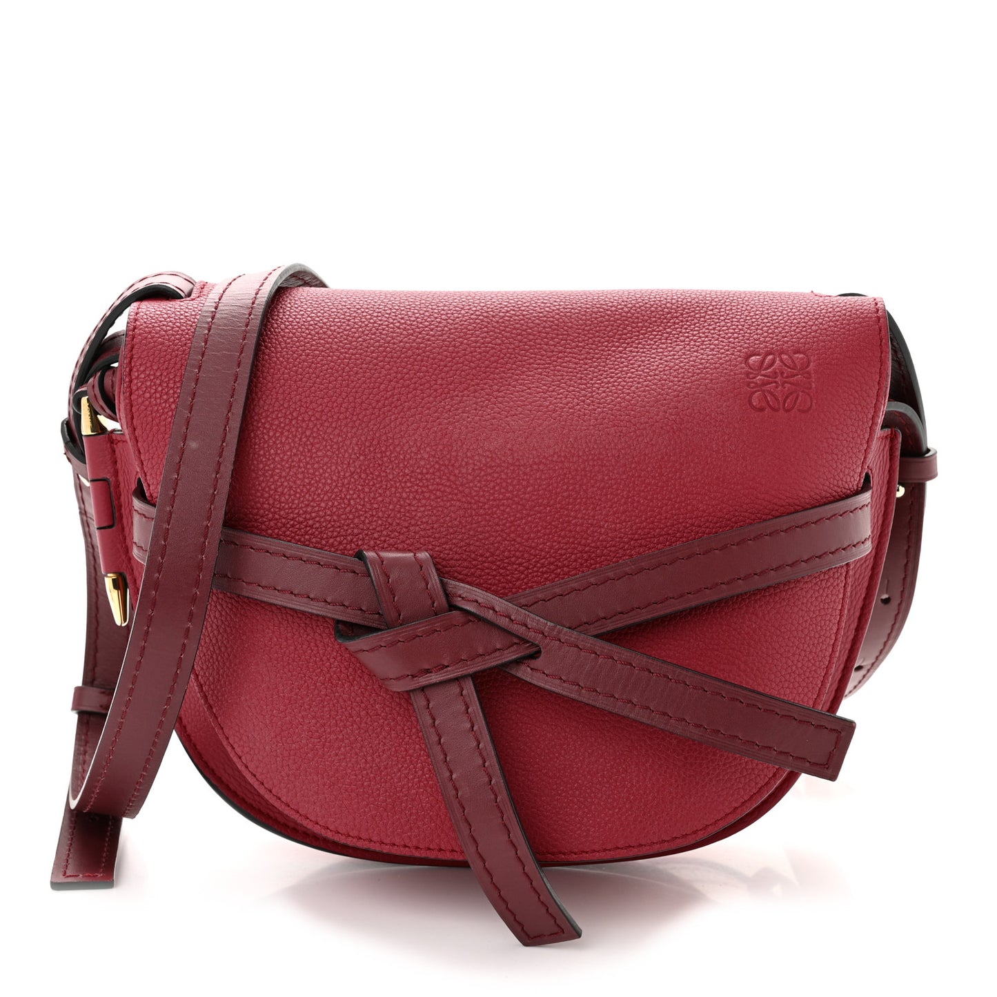 Grained Calfskin Small Gate Crossbody Bag Raspberry Wine