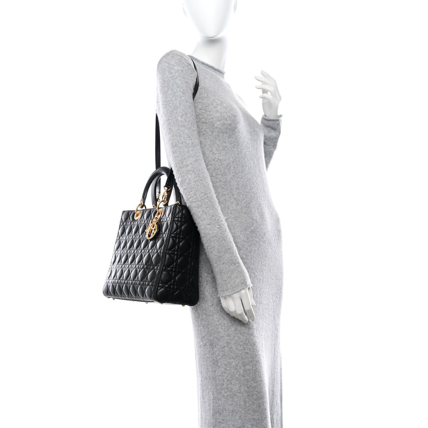 CHRISTIAN DIOR Lambskin Cannage Large Lady Dior Black