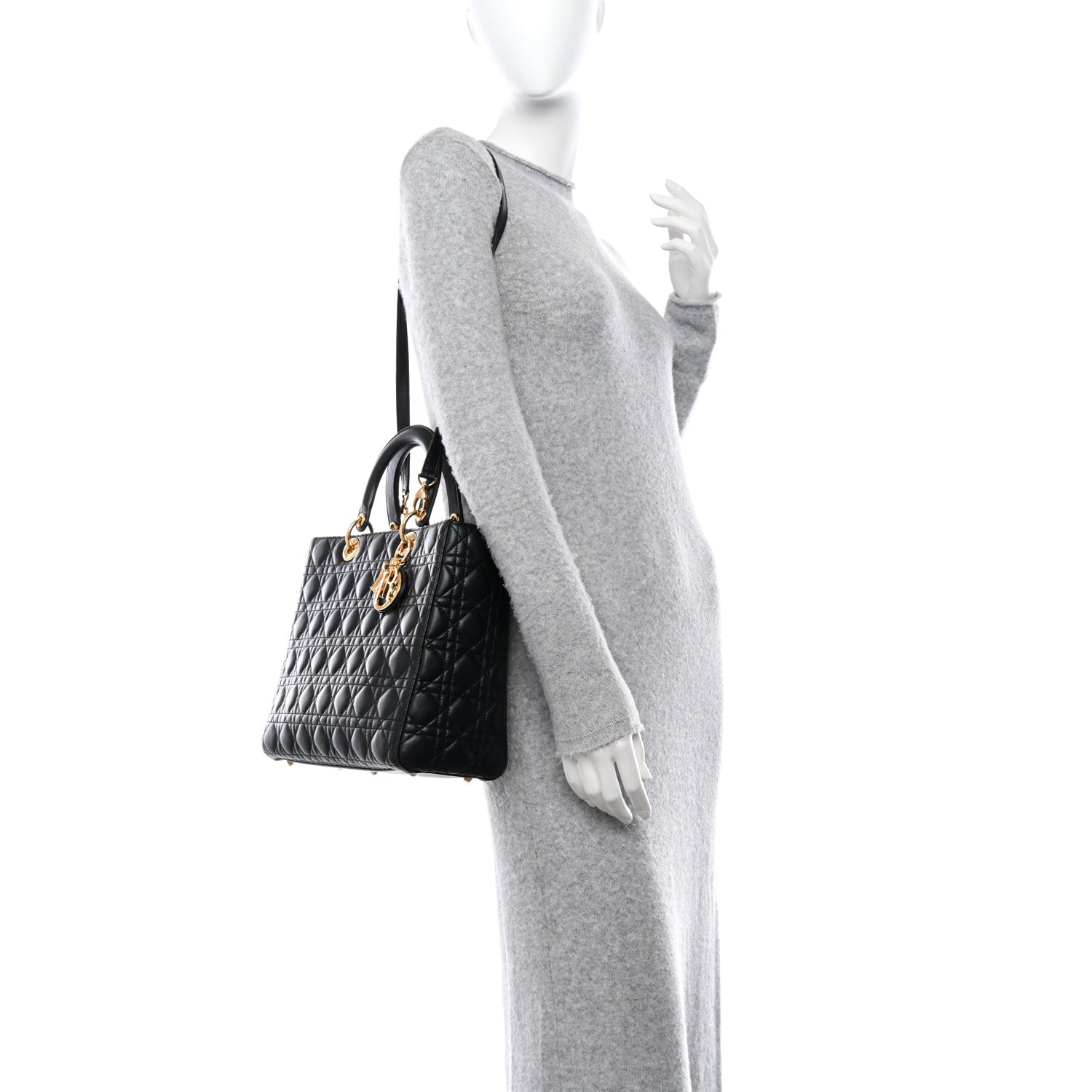 Christian Dior CHRISTIAN DIOR Lambskin Cannage Large Lady Dior Black 2 of 10